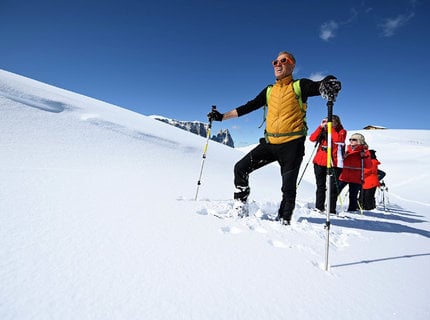Snowshoe hiking on Alpe di Siusi